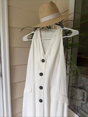 Mango casually elegant Cream Maxi Dress with button front opening size 4-6